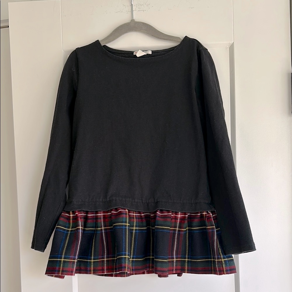 J. Crew crewcuts Black Long Sleeve Top with Plaid Hem
